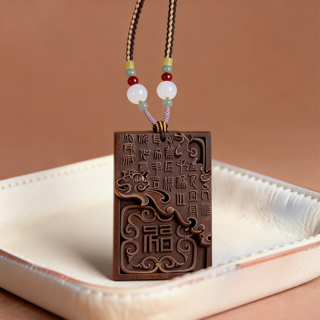 Peonymu "Fu" character aromatherapy pendant necklace, naturally handcrafted, in a Chinese style. Main Image