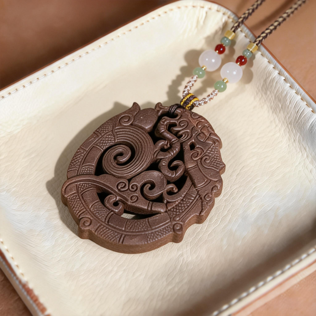 Peonymu Coiled Dragon Natural Incense Pendant Necklace, Handmade Portable Fragrance Charm