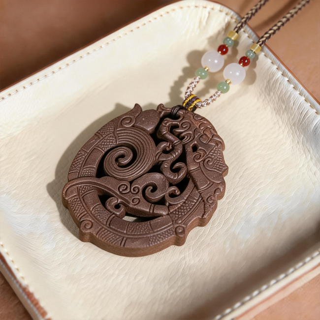 Peonymu Coiled Dragon Natural Incense Pendant Necklace, Handmade Portable Fragrance Charm Hover Image