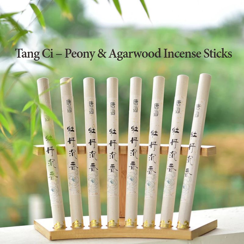 Tang Dynasty-style peony and agarwood incense sticks for calming the mind and focusing concentration.