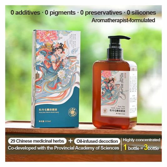 [Tang Dynasty Peony Hair Follicle Health Solution] Made with natural plant extracts, this product nourishes and strengthens hair, repairs hair follicles, prevents hair loss, promotes new hair growth, and balances oil and moisture levels.